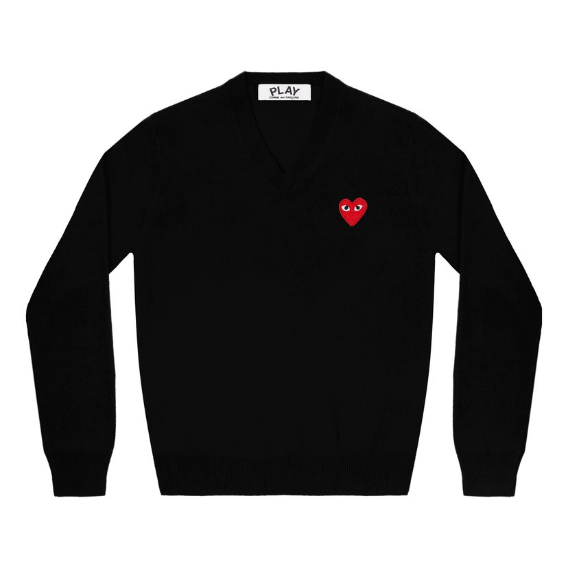Пуловер Comme des Garçons PLAY Heart Emblem V-Neck Pullover Черно | AZ-N002-051-1