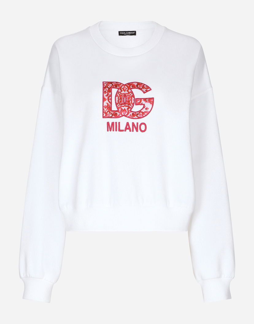 Суитчър Dolce & Gabbana Jersey Sweatshirt With Dg Patch Бяло | F9Q92ZGDBVWS8400