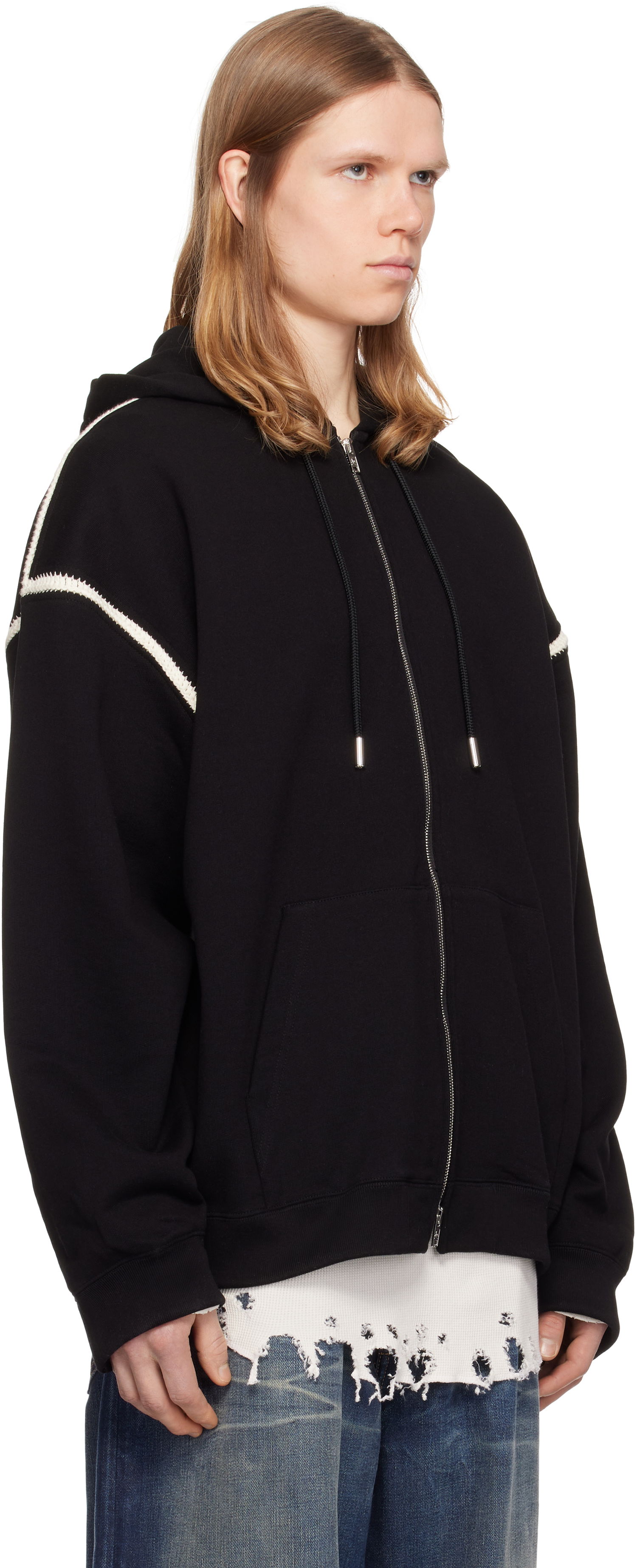 Суитчър Mastermind WORLD Mastermind World Boxy Fit Cross Stitch Zip Hoodie Черно | MW25S14-SW006-015, 1