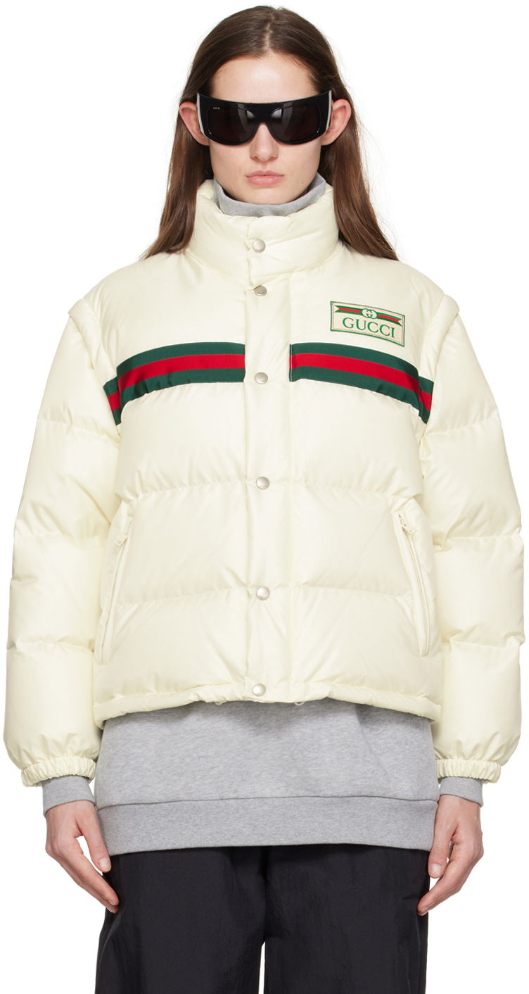 Пухо яке Gucci Web Convertible Down Jacket "Off-White" Бежово | 683216 Z8AQX