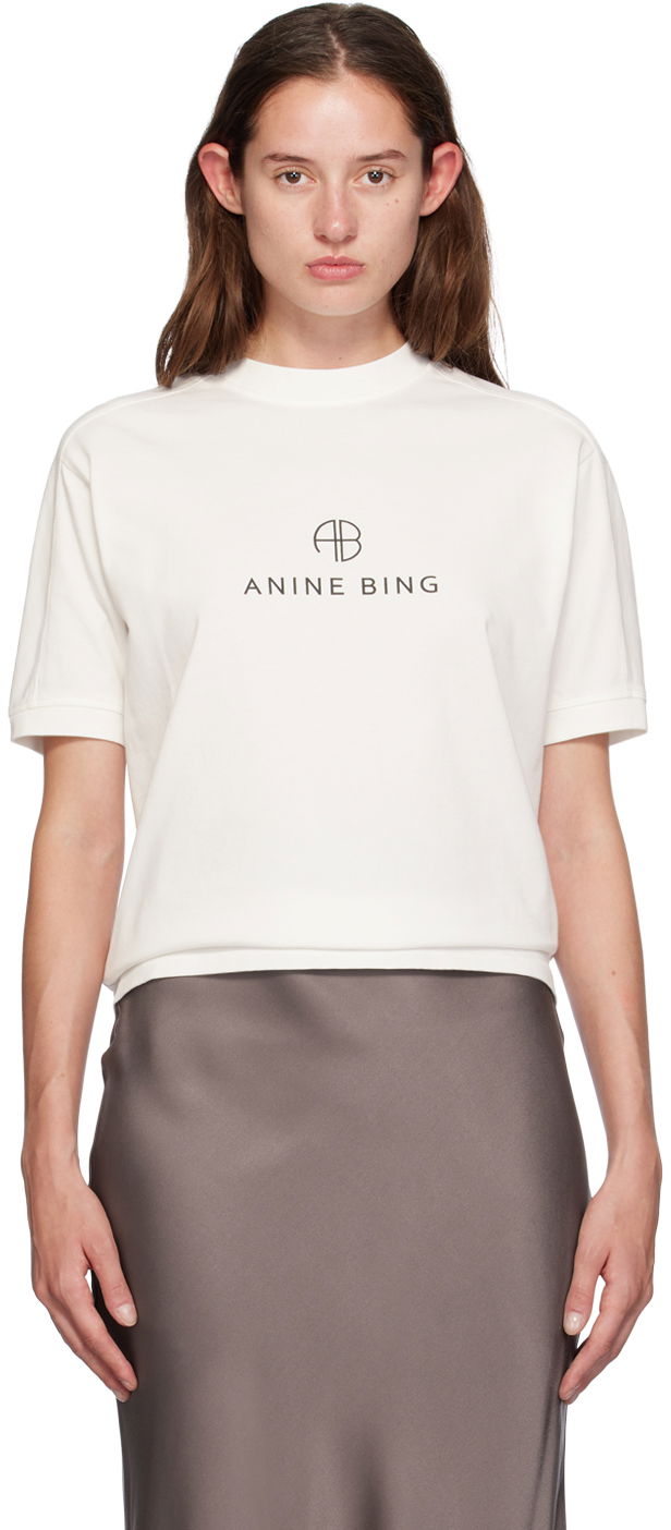 Тениска Anine Bing ANINE BING Jaylin Monogram T-Shirt Бяло | A-08-10280-IVY1