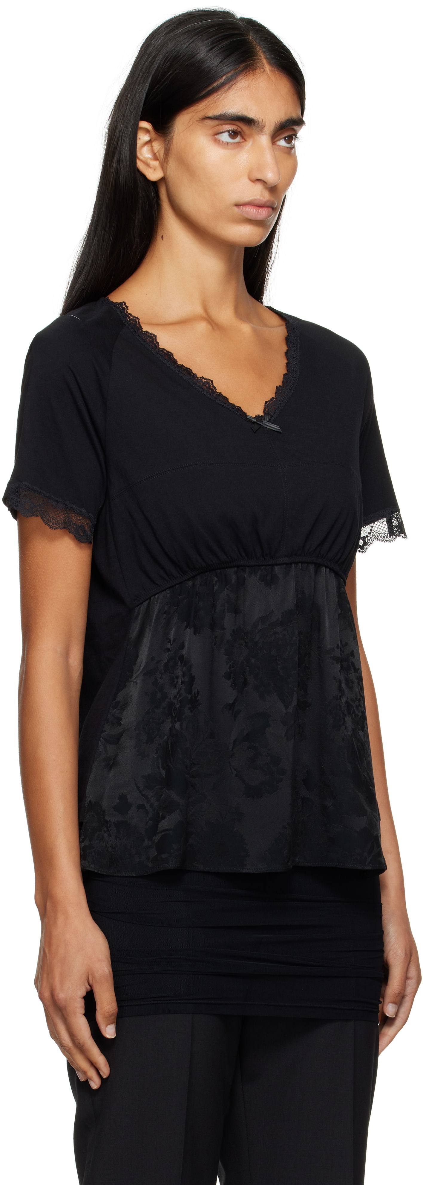 Тениска Maison Margiela MM6 Maison Margiela Jersey & Lace Peplum T-Shirt Черно | S52NC0353 M20048, 1