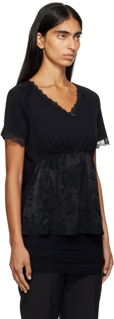 Тениска Maison Margiela MM6 Maison Margiela Jersey & Lace Peplum T-Shirt Черно | S52NC0353 M20048, 1