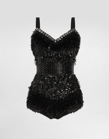 боди Dolce & Gabbana Dolce & Gabbana Sequined and Micro-Beaded Bodysuit Черно | F78JEZGDC0IS9021, 0