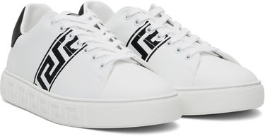 Кецове и обувки Versace White Embroidered Greca Sneakers Бяло | 1014460_1A00776, 3