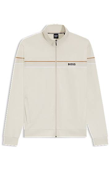 Яке BOSS Stand-Collar Zip-up Jacket in Cotton Terry with Tape Trims Бежово | 50550612