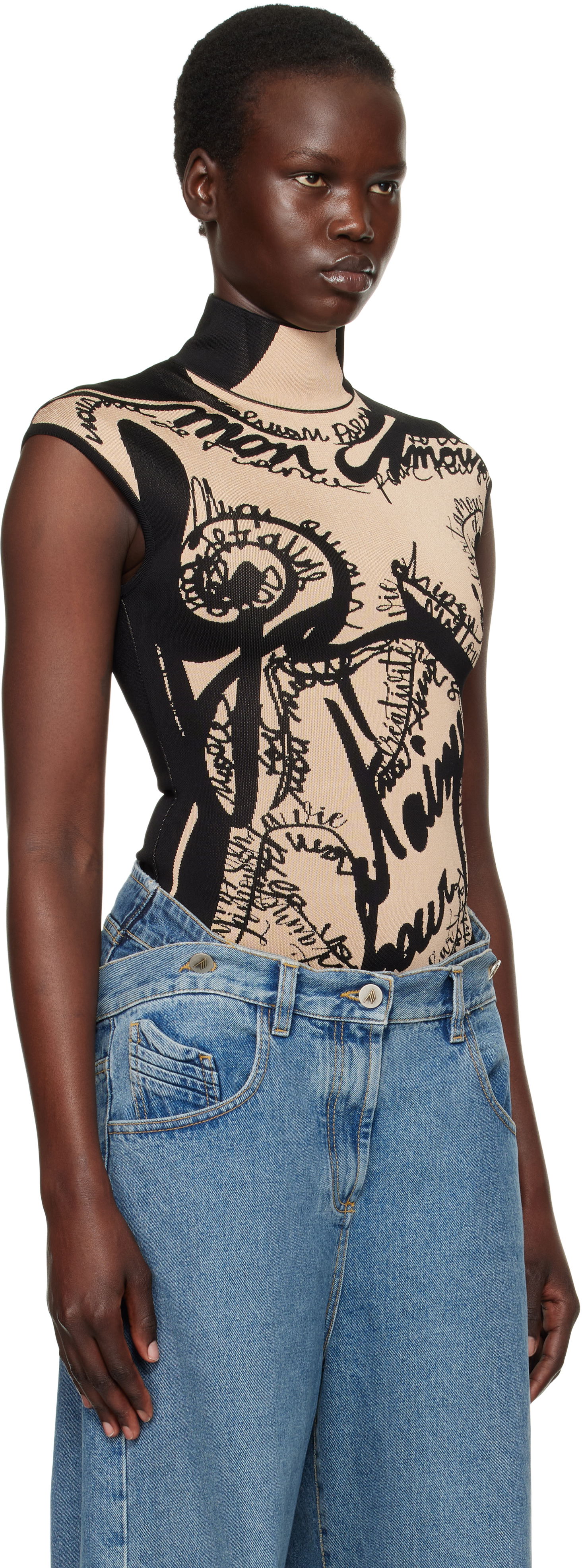 боди Balmain Balmain Jacquard Knit Torso Bodysuit Бежово | EF1BC025KH95, 1