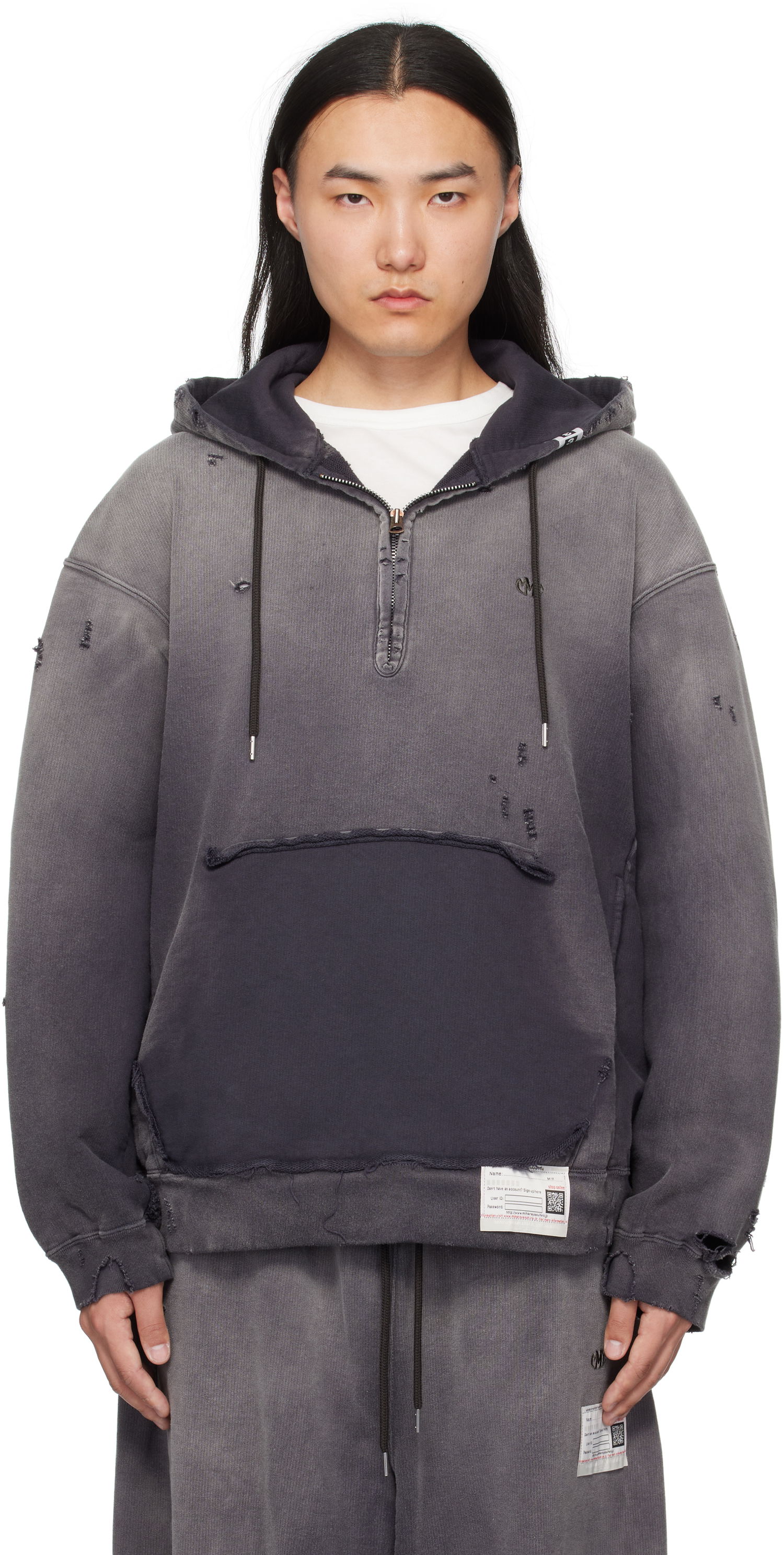 Суитчър Maison MIHARA YASUHIRO Maison MIHARA YASUHIRO Sun Faded Half Zip-Up Hoodie Сиво | A14HD532, 0