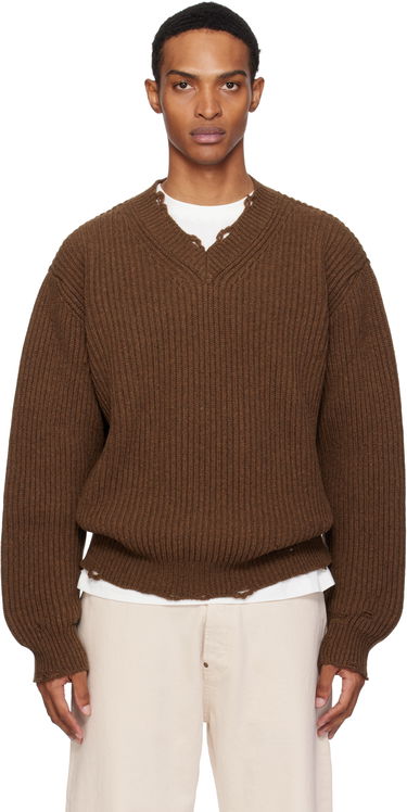 Пуловер Maison Margiela MM6 Maison Margiela Ribbed Wool Knit V-Neck Sweater Кафяво | SH0HN0003 M13138, 0