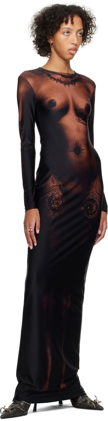 Pокля Jean Paul Gaultier Jean Paul Gaultier 'The Long Ebony Body Tattoo' Maxi Dress Черно | 23/15-F-RO069-J527-67, 3