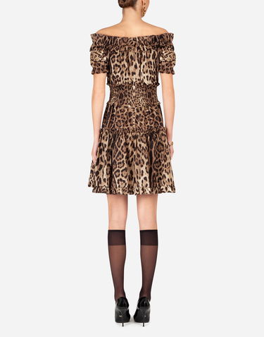 Pокля Dolce & Gabbana Short Off-the-Shoulder Ruffled Smocked Tiered Leopard-Print Poplin Dress Многоцветен | F6A0UTHS5E3HY13M, 2