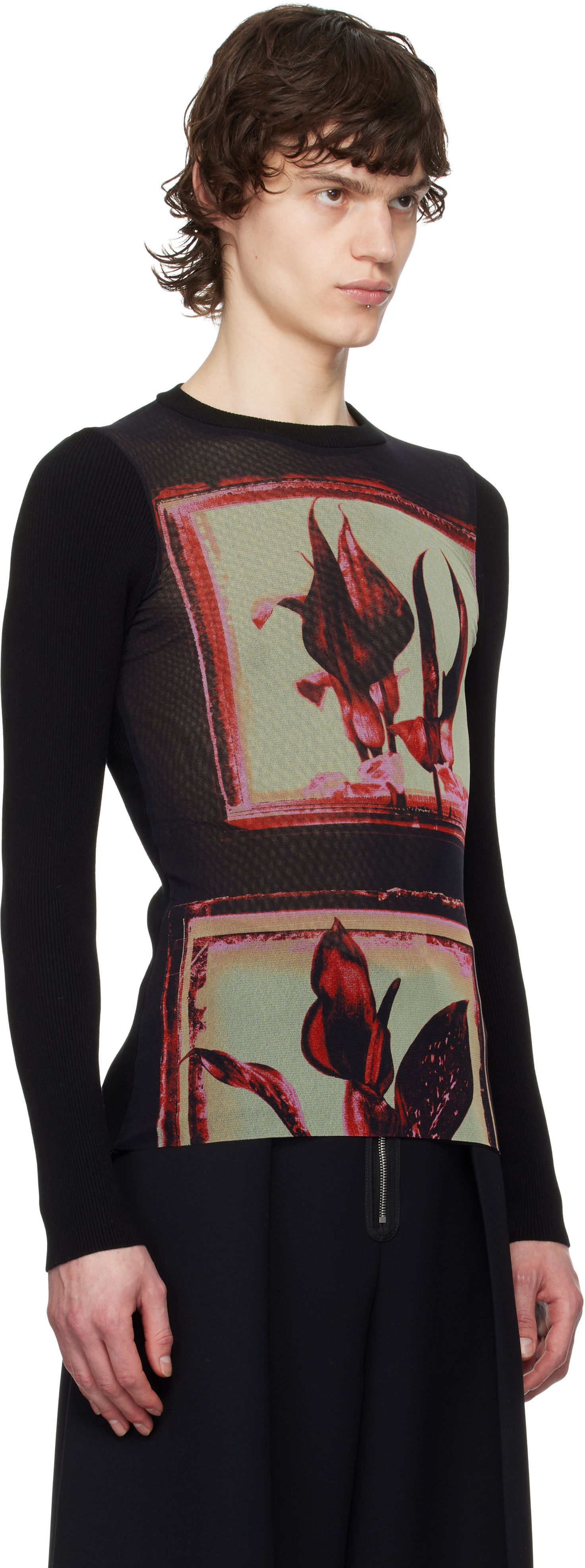Пуловер Jean Paul Gaultier Jean Paul Gaultier Flowers Cadres Long Sleeve T-Shirt Черно | 25/33-F-TO259-T579-002142, 1