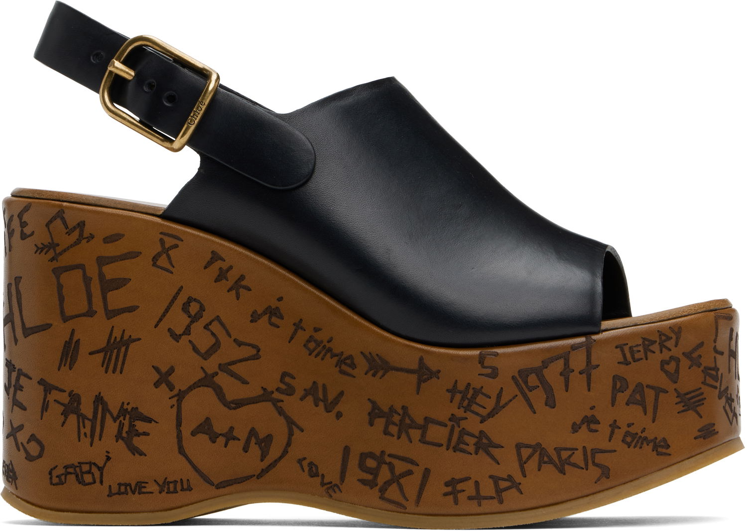 Грижа за обувките CHLOÉ Chloé Maxime Wedge Sandals Черно | CHC25U10GLU, 0