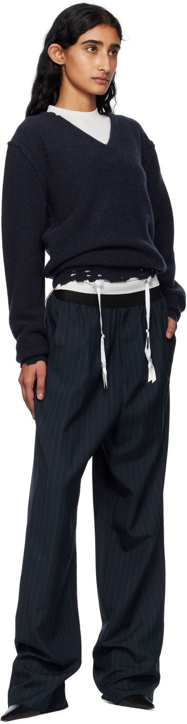 Панталони Balenciaga Balenciaga Pinstripe Elastic Trousers Тъмно синьо | 790887TST24, 3