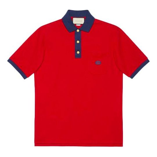 Поло тениска Gucci Gucci GG Sticker Cotton Polo Shirt Червено | 625323-XJCNZ-6140