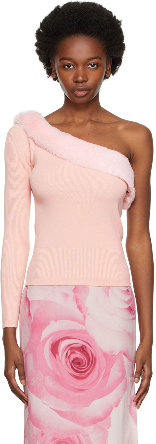 Пуловер Blumarine One Shoulder Faux Fur Trimmed Sweater Розово | 2M181A, 0