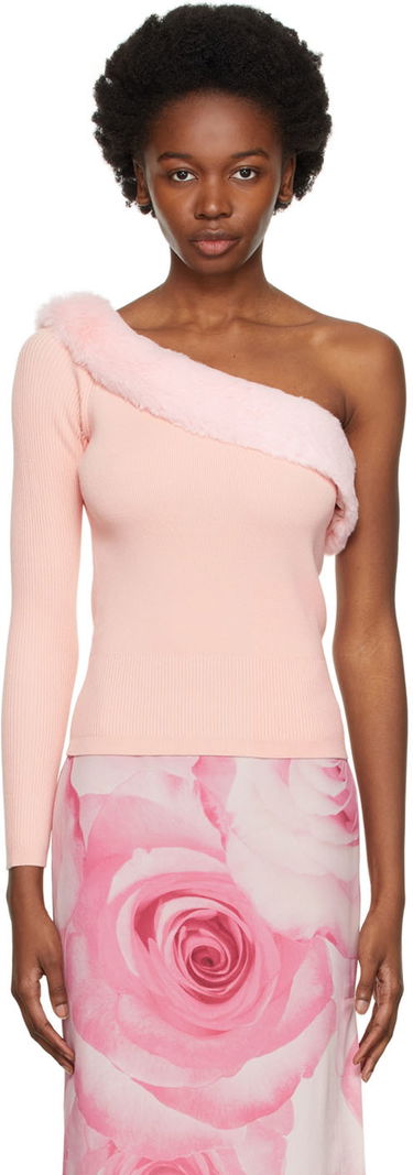 Пуловер Blumarine One Shoulder Faux Fur Trimmed Sweater Розово | 2M181A, 0