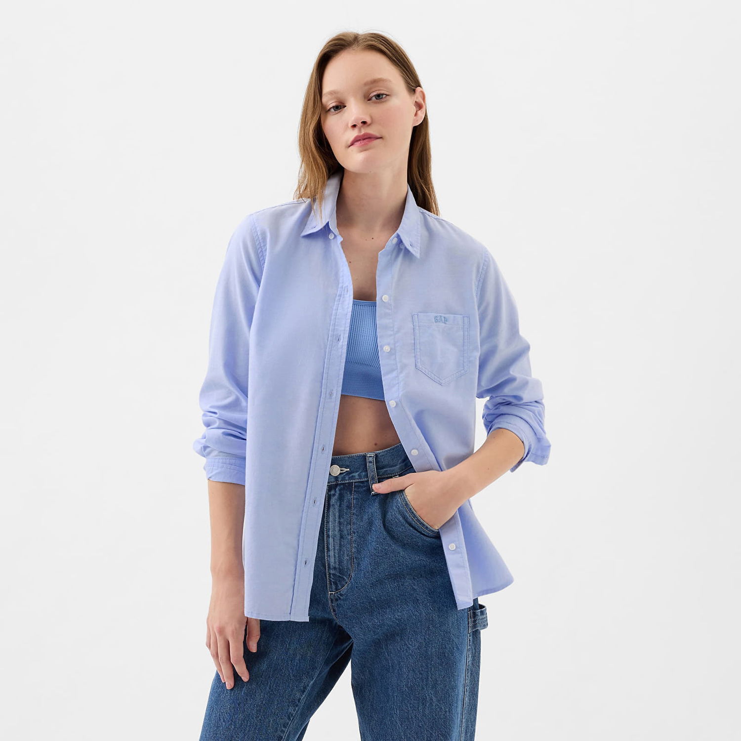 Риза GAP Shirt Logo Fitted Oxford Shirt Light Blue XL Синьо | 886912-01, 0