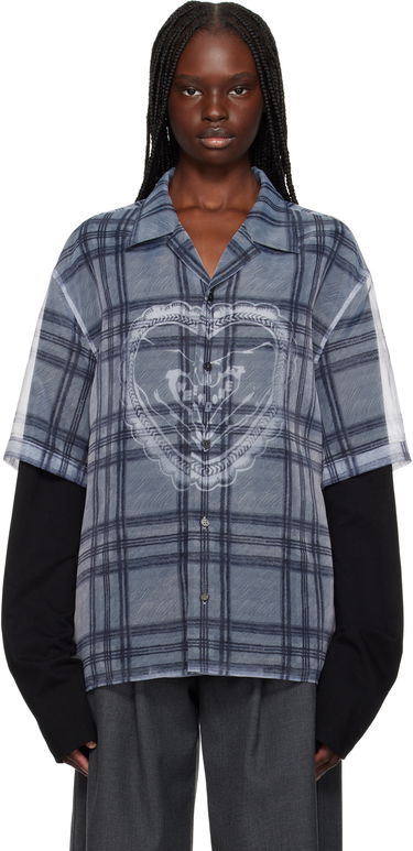 Риза We11done We11done Heart Layered Check Pattern Shirt Сиво | WD-SH1-25-176-U-GY, 0