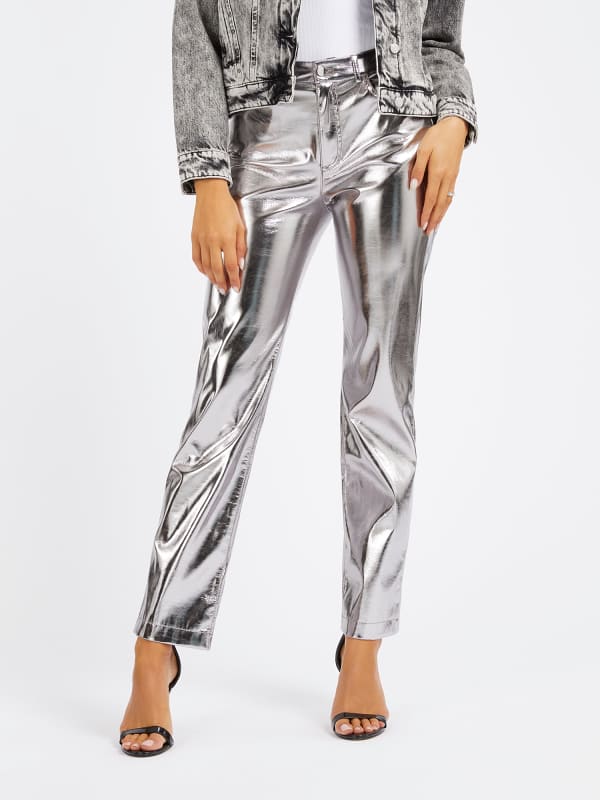 Панталони GUESS Metallic Faux Leather Straight Pant Металик | W4RB33WFWP0, 0