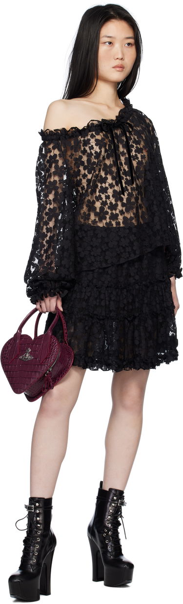Пола Anna Sui Shadow Blossom Tiered Miniskirt Черно | 1025M10, 3