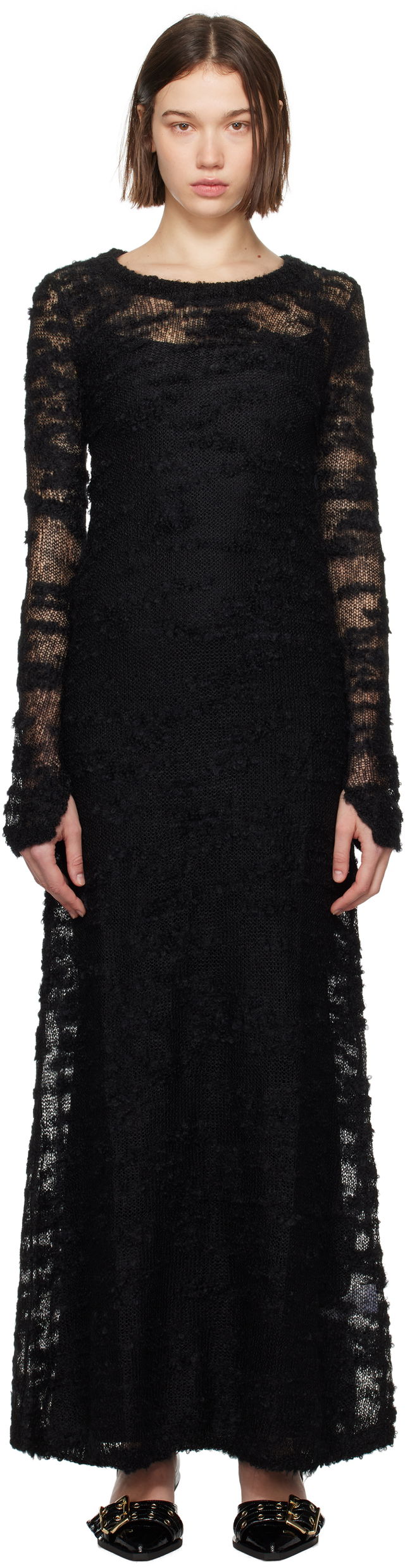 Bouclé Long Sleeve Maxi Dress