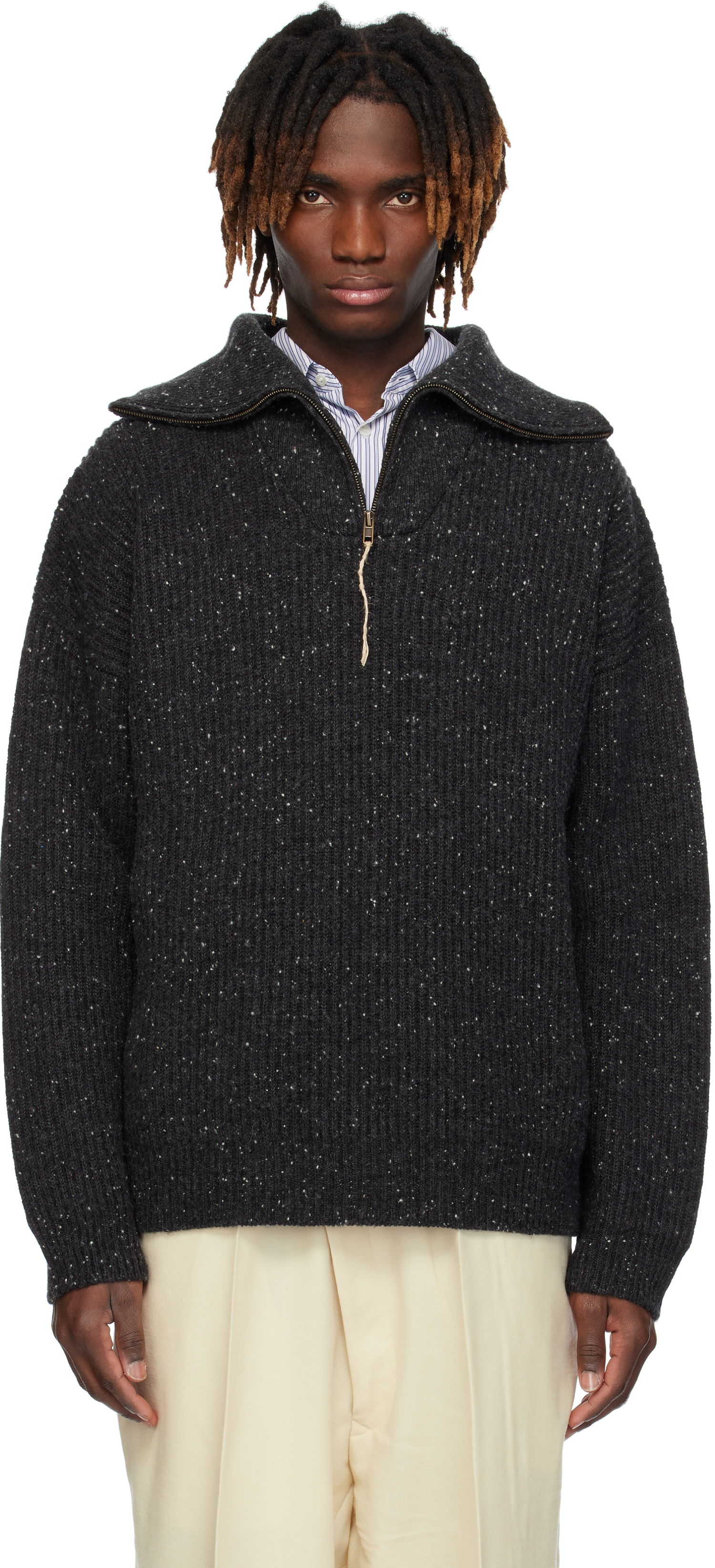 Пуловер Maison Margiela Maison Margiela Half-Zip Donegal Wool Sweater Сиво | S50HL0039 M13094, 0