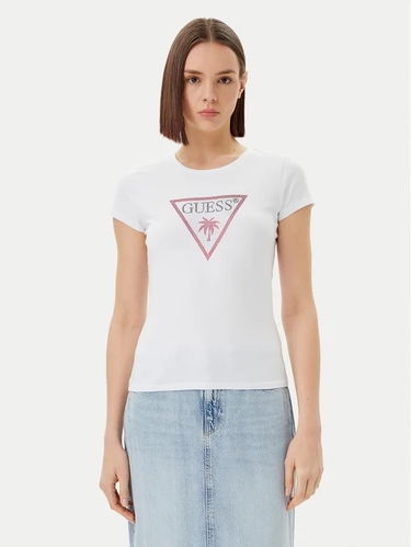 Тениска GUESS Guess Triangle Rhinestones Short Sleeve T-Shirt Бяло | E5GI08J1314-G011, 0