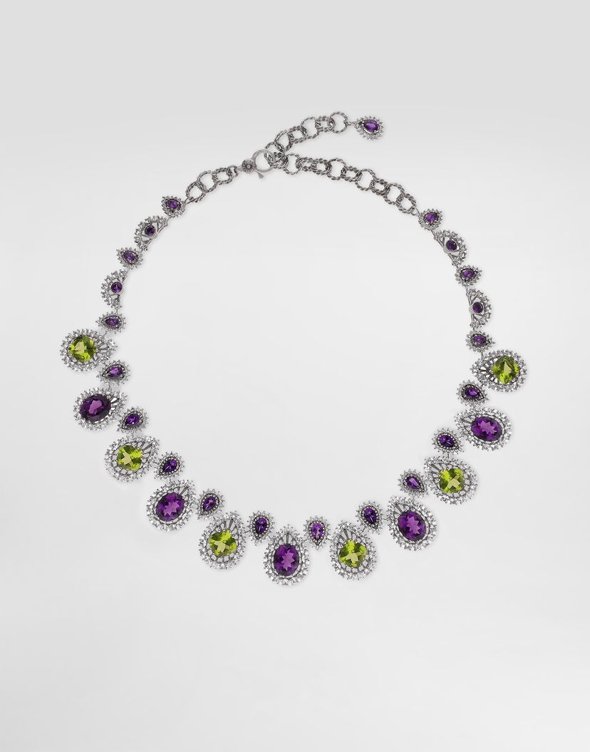 Колие Dolce & Gabbana Dolce & Gabbana Eleganza 18K White Gold Necklace with Amethysts, Peridots, and Sapphires Лилаво | WNSA4GWAME180001