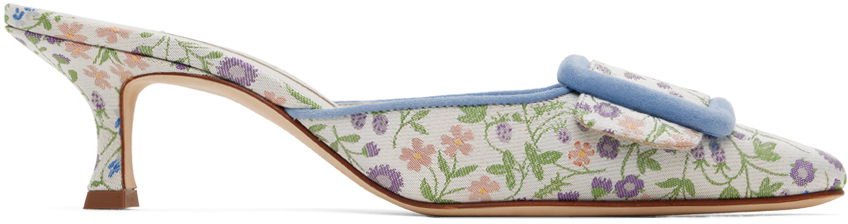 Аксесоари Manolo Blahnik Manolo Blahnik Maysalebica Floral Kitten Heel Mules Бяло | 423-1767, 0