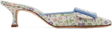 Аксесоари Manolo Blahnik Manolo Blahnik Maysalebica Floral Kitten Heel Mules Бяло | 423-1767, 0