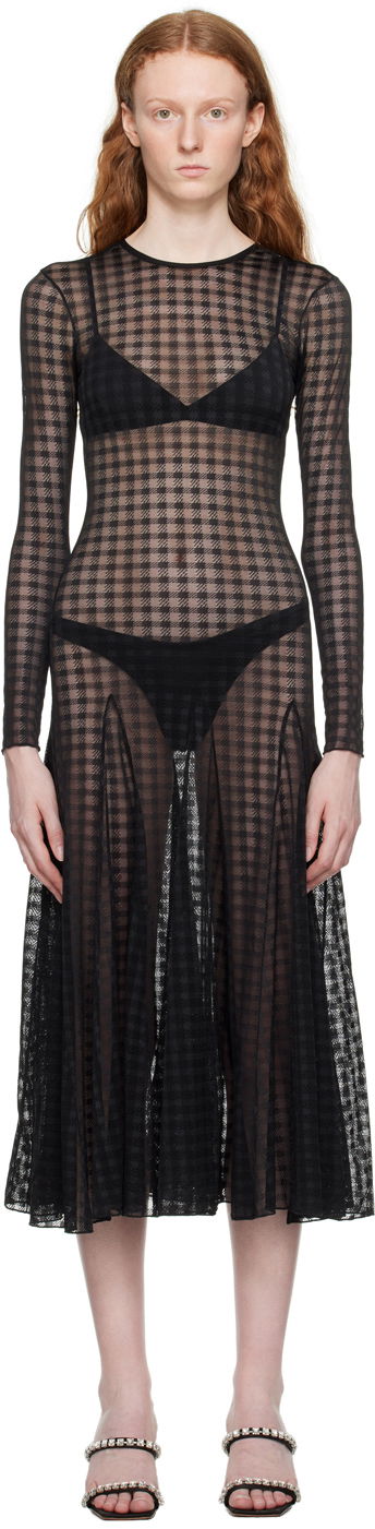Pокля AMI Gingham Midi Dress Черно | FDR208.PA0006, 0