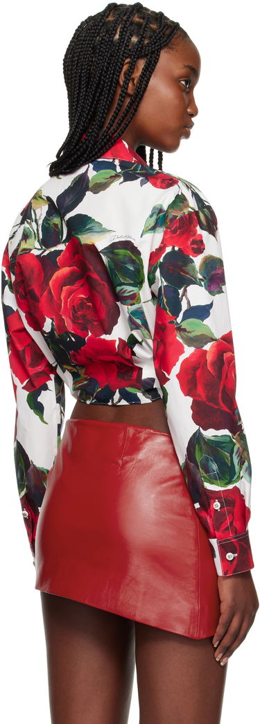 Риза Dolce & Gabbana Dolce&Gabbana Rose Print Tie Front Shirt Бяло | F5S65T HS5S2, 2