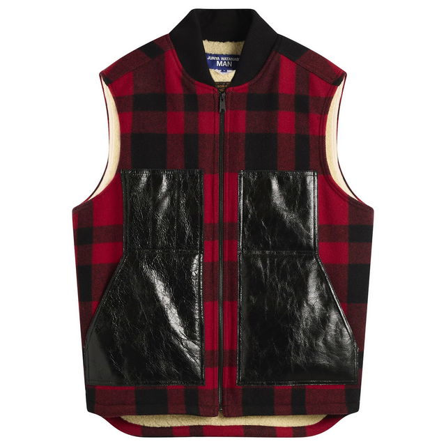 Junya Watanabe MAN x Filson Plaid Wool Vest with Patent Pockets and Sherpa Lining