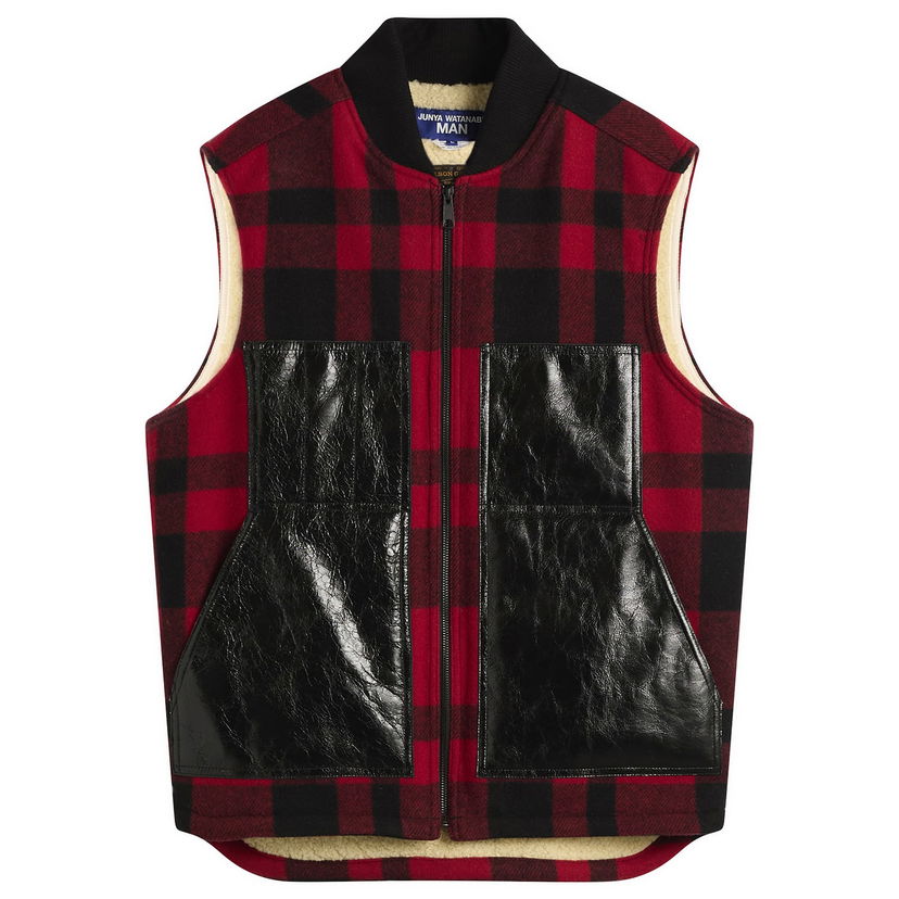 Жилетка Junya Watanabe Junya Watanabe MAN x Filson Plaid Wool Vest with Patent Pockets and Sherpa Lining Многоцветен | WP-V001-051-1