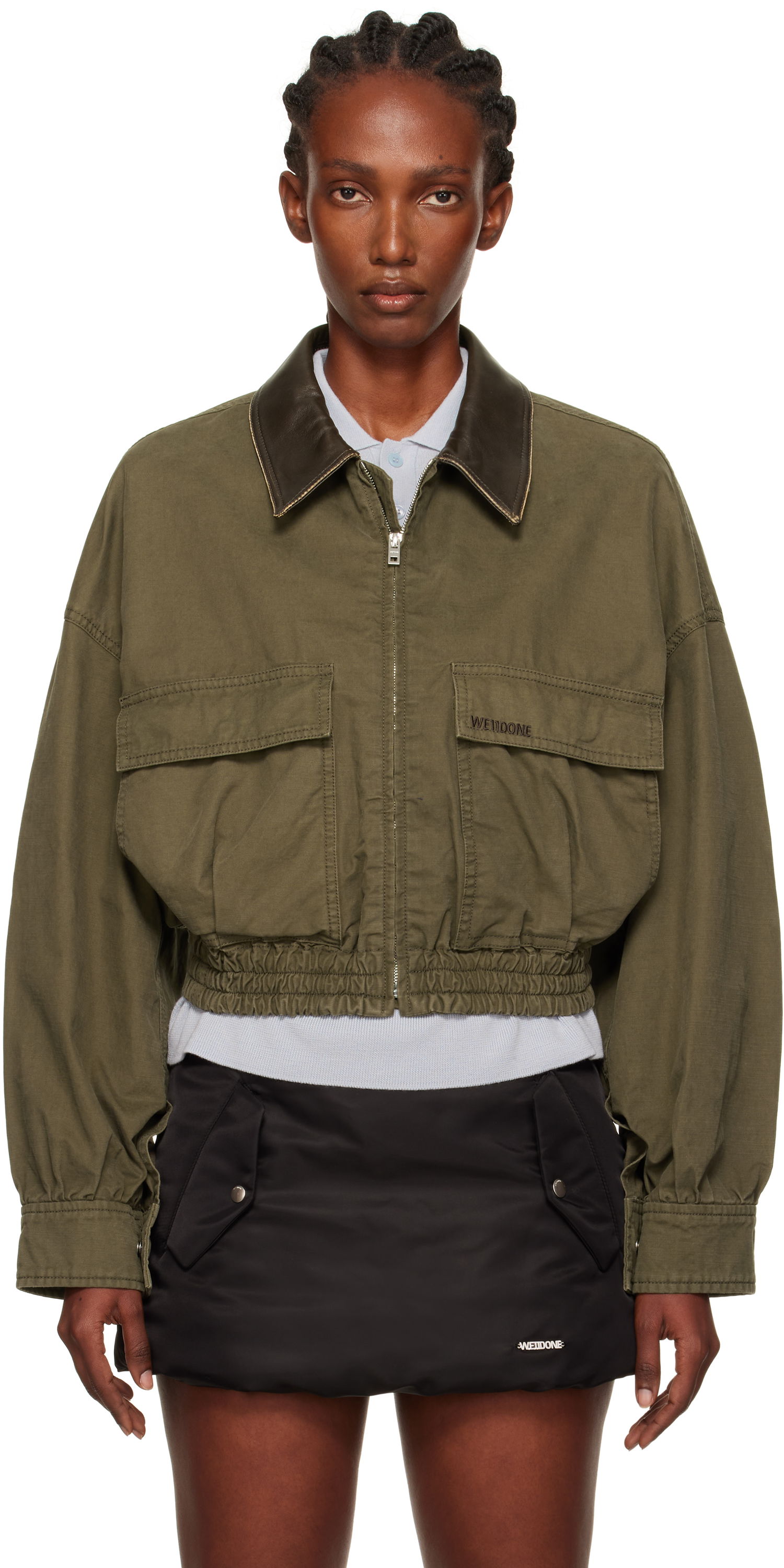 Яке We11done We11done Leather Collar Cropped Jacket Зелено | WD-JP2-25-063-W-KK, 0