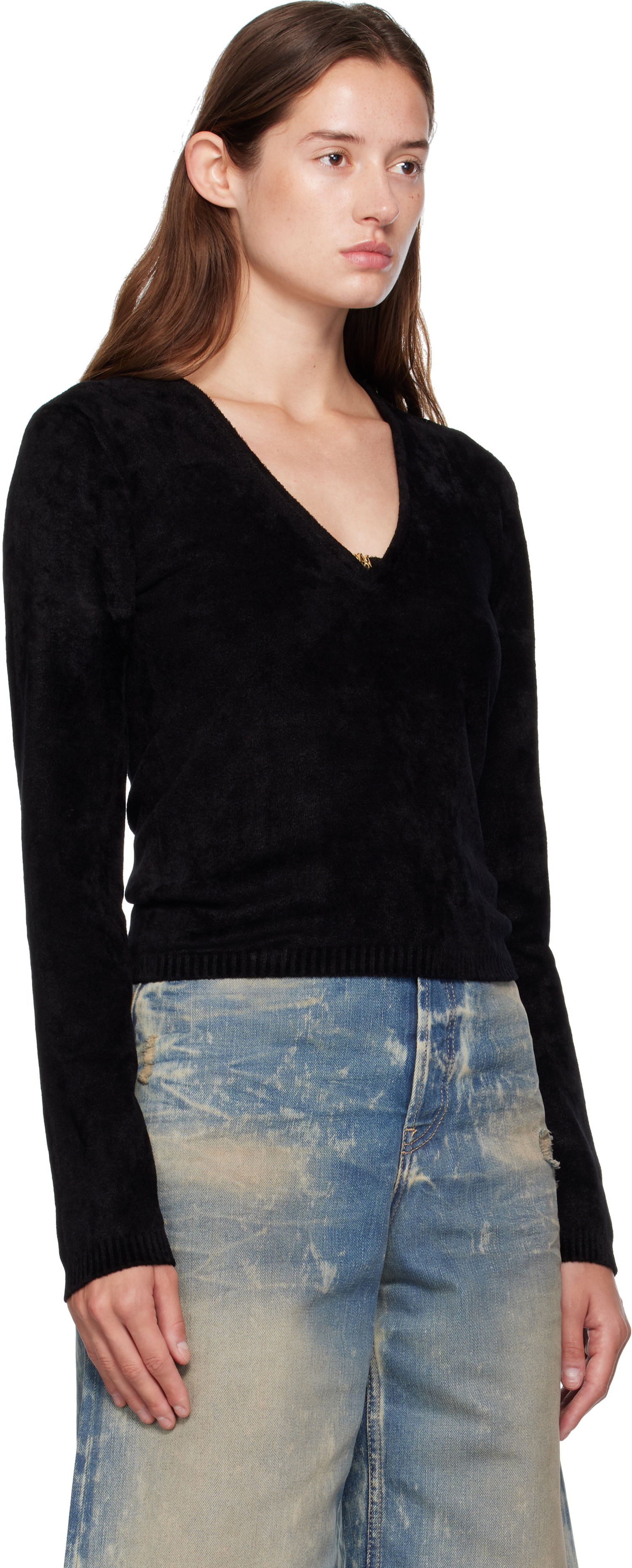 Пуловер AMIRI AMIRI Velvet V-Neck Long Sleeve Top Черно | AWKNLS1008, 1