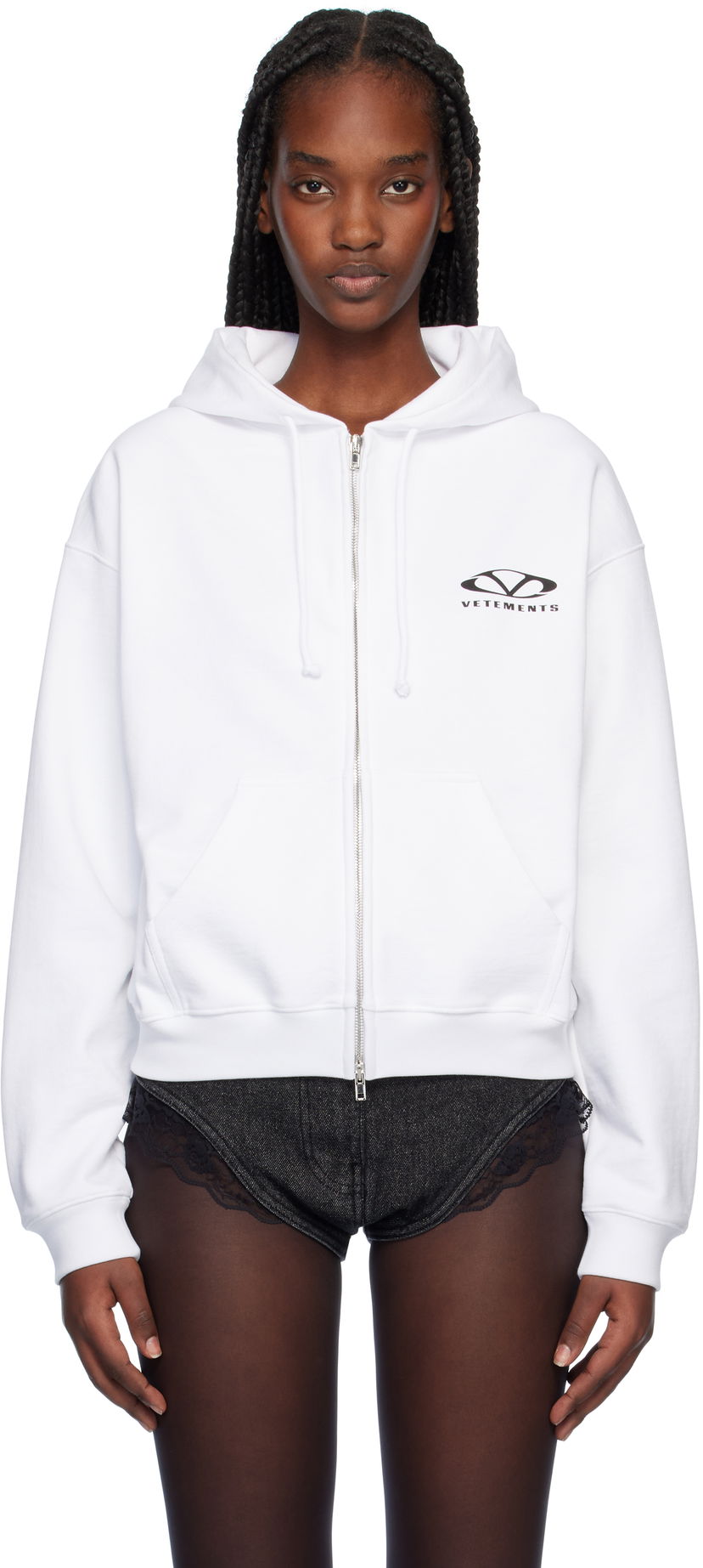 Суитчър VETEMENTS Oval Logo Zip Hoodie Бяло | UA66HD820W