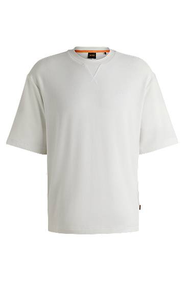 Пуловер BOSS Waffle-Cotton T-Shirt with Embroidered Logo Бяло | 50536746