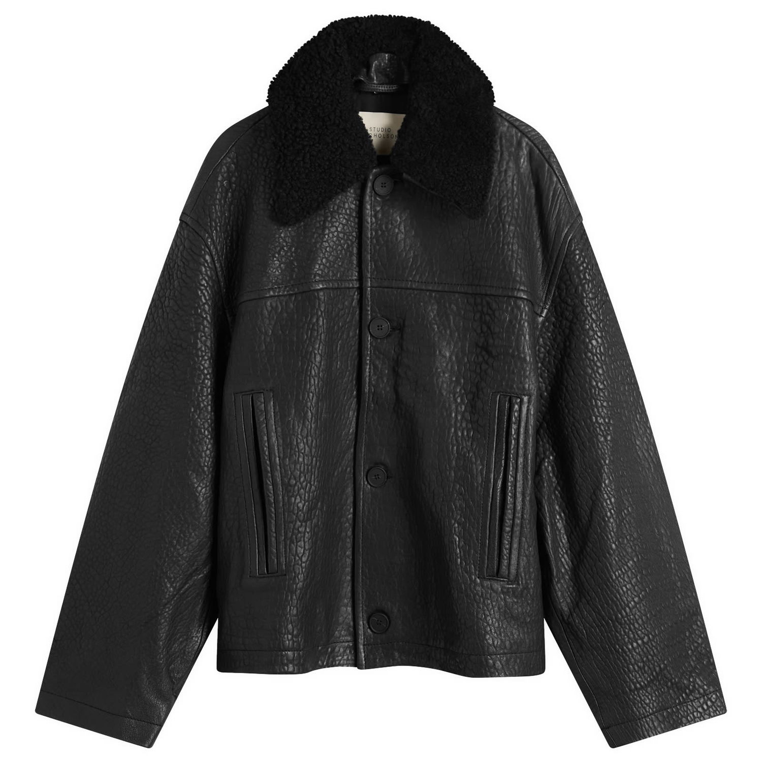 Яке Studio Nicholson Studio Nicholson Shearling Collar Jacket, Size Large Черно | DELSNM-1405-BLK, 0