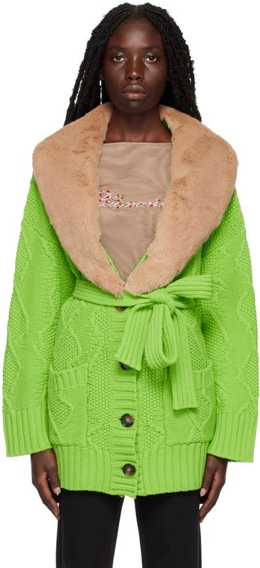 Яке Blumarine Faux Fur Collar Cable Knit Cardigan Зелено | 2 M220A, 0