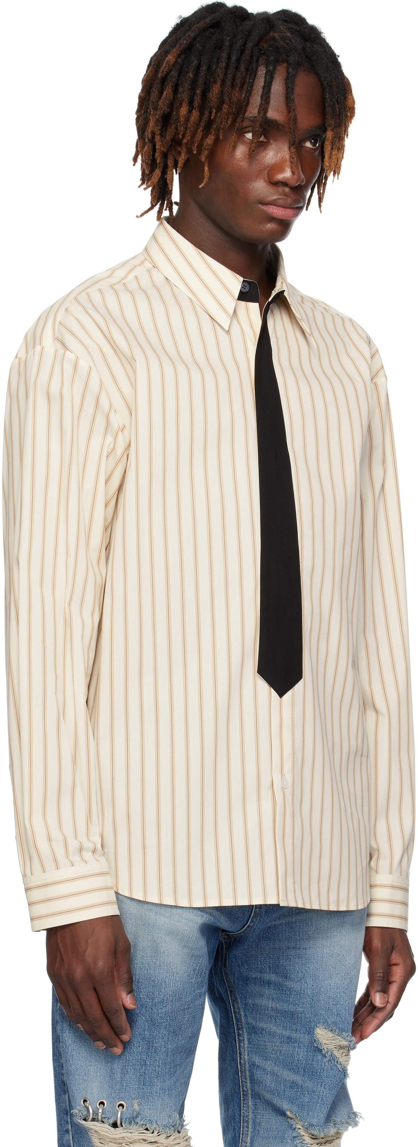 Риза We11done We11done Necktie Striped Shirt Бежово | WD-SH0-25-161-M-BG, 1