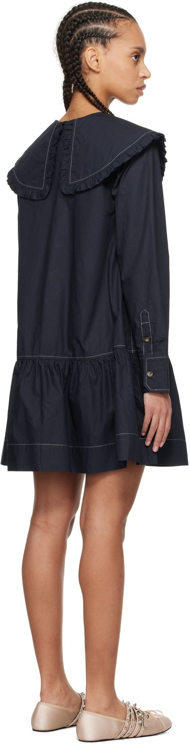 Pокля GANNI Ganni Ruffle Collar Drop Waist Minidress Тъмно синьо | W0157, 2