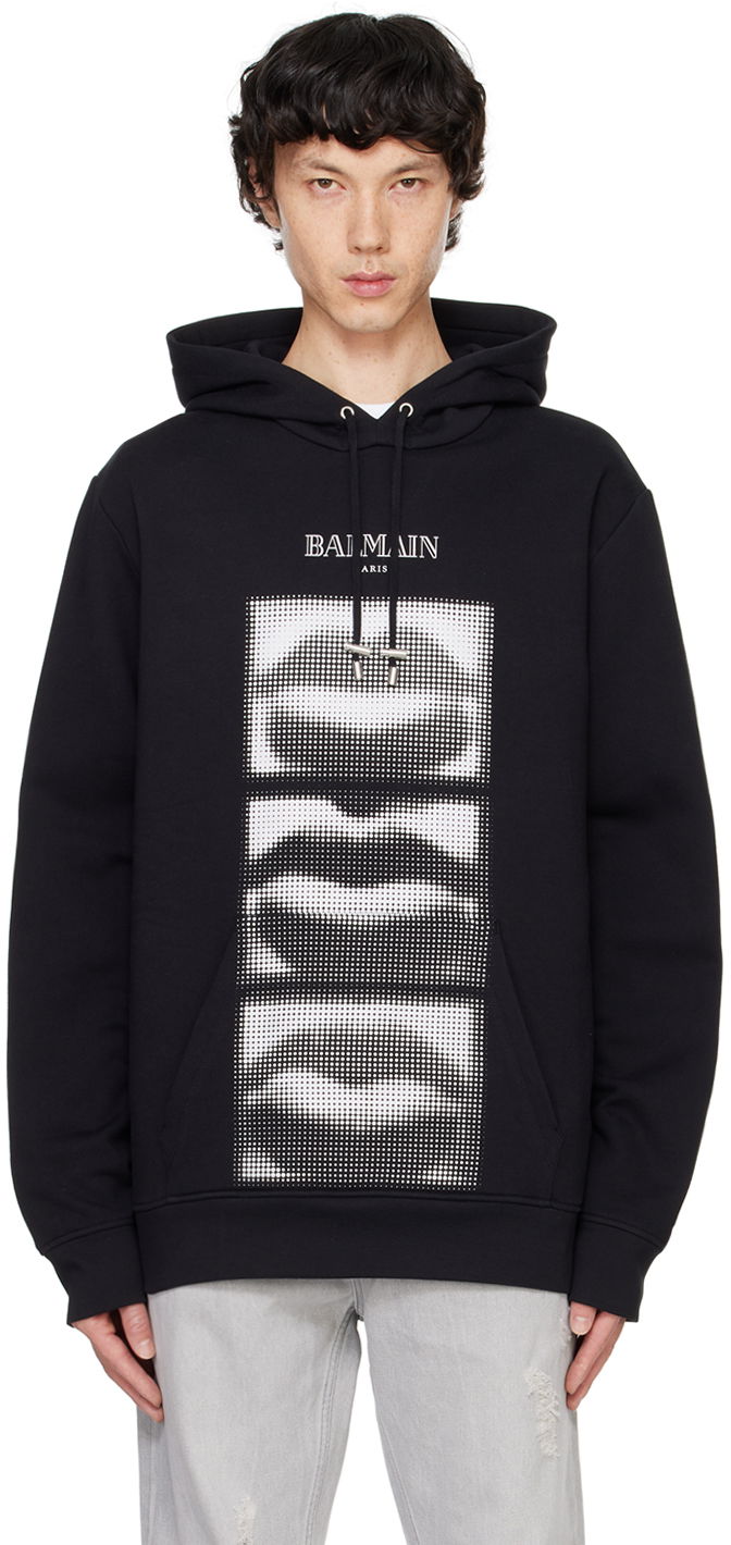 Суитчър Balmain Balmain Lips Print Hoodie Черно | DH0JT047GE07, 0