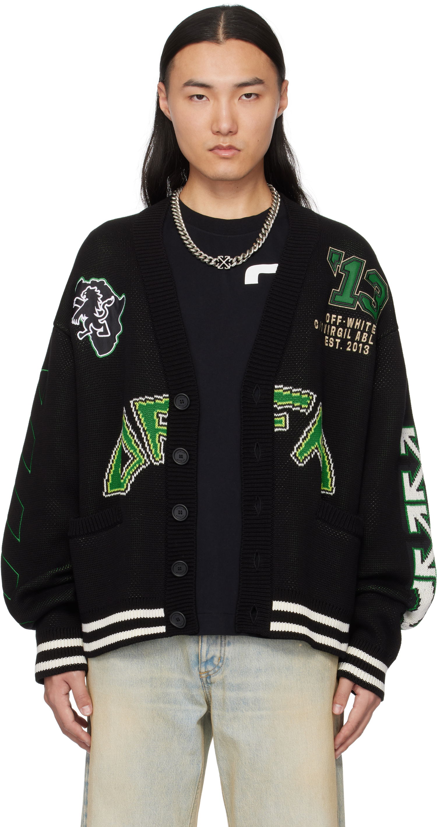 Пуловер Off-White Varsity Cardigan Черно | OMHB019S25KNI0021057, 0