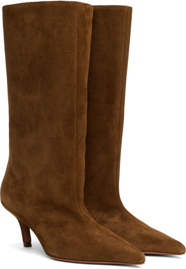 Облекло Amina Muaddi Amina Muaddi Fiona 60 Suede Kitten Heel Boots Кафяво | FIONA BOOT SUEDE, 3
