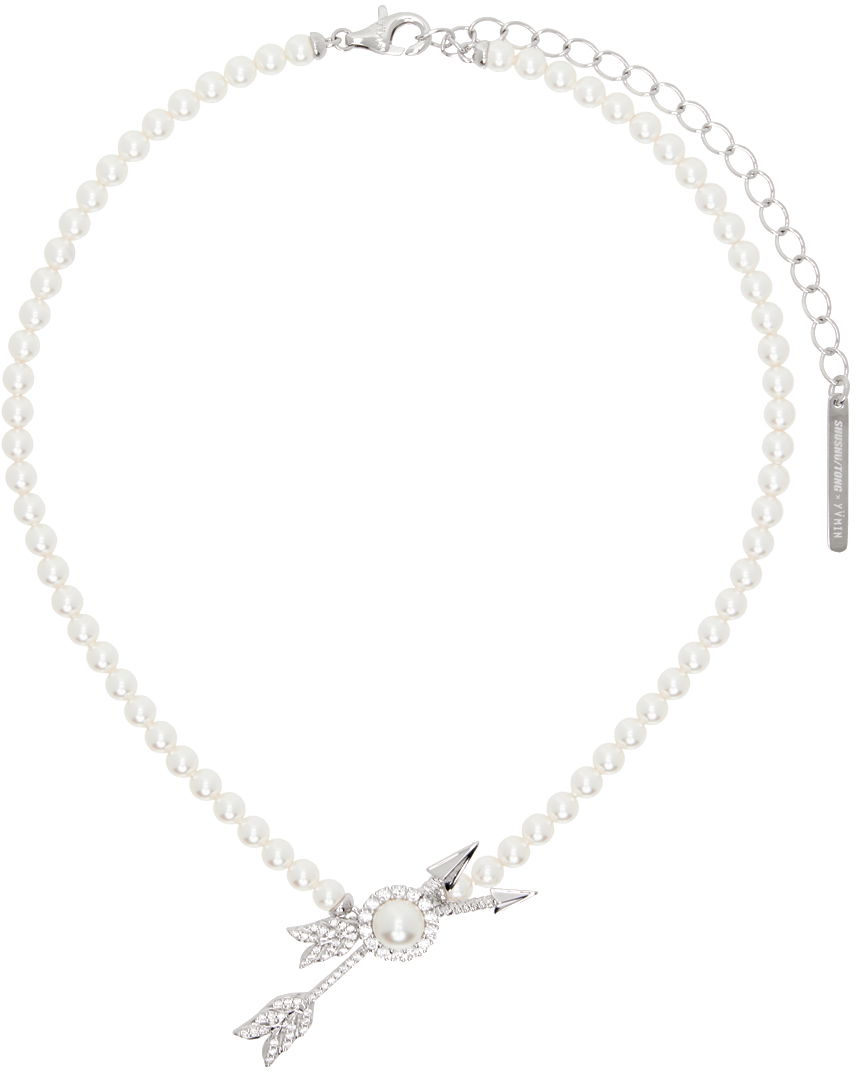 Колие SHUSHU/TONG SHUSHU/TONG YVMIN Edition Double Arrow Pave Pearl Necklace Бяло | 23383SLV00NN, 0