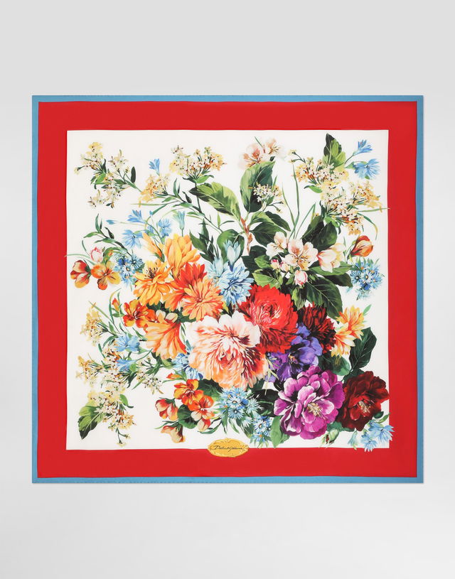 Dolce & Gabbana 90x90 Multicolor Floral Silk Twill Foulard