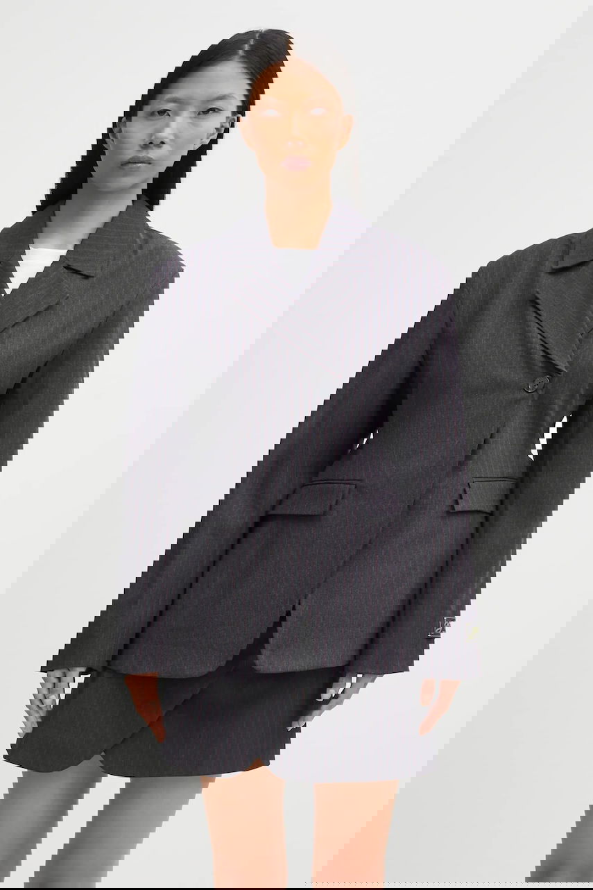 Яке GANNI Asymmetric Pinstripe Blazer Сиво | W0578, 0