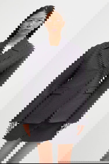 Яке GANNI Asymmetric Pinstripe Blazer Сиво | W0578, 0